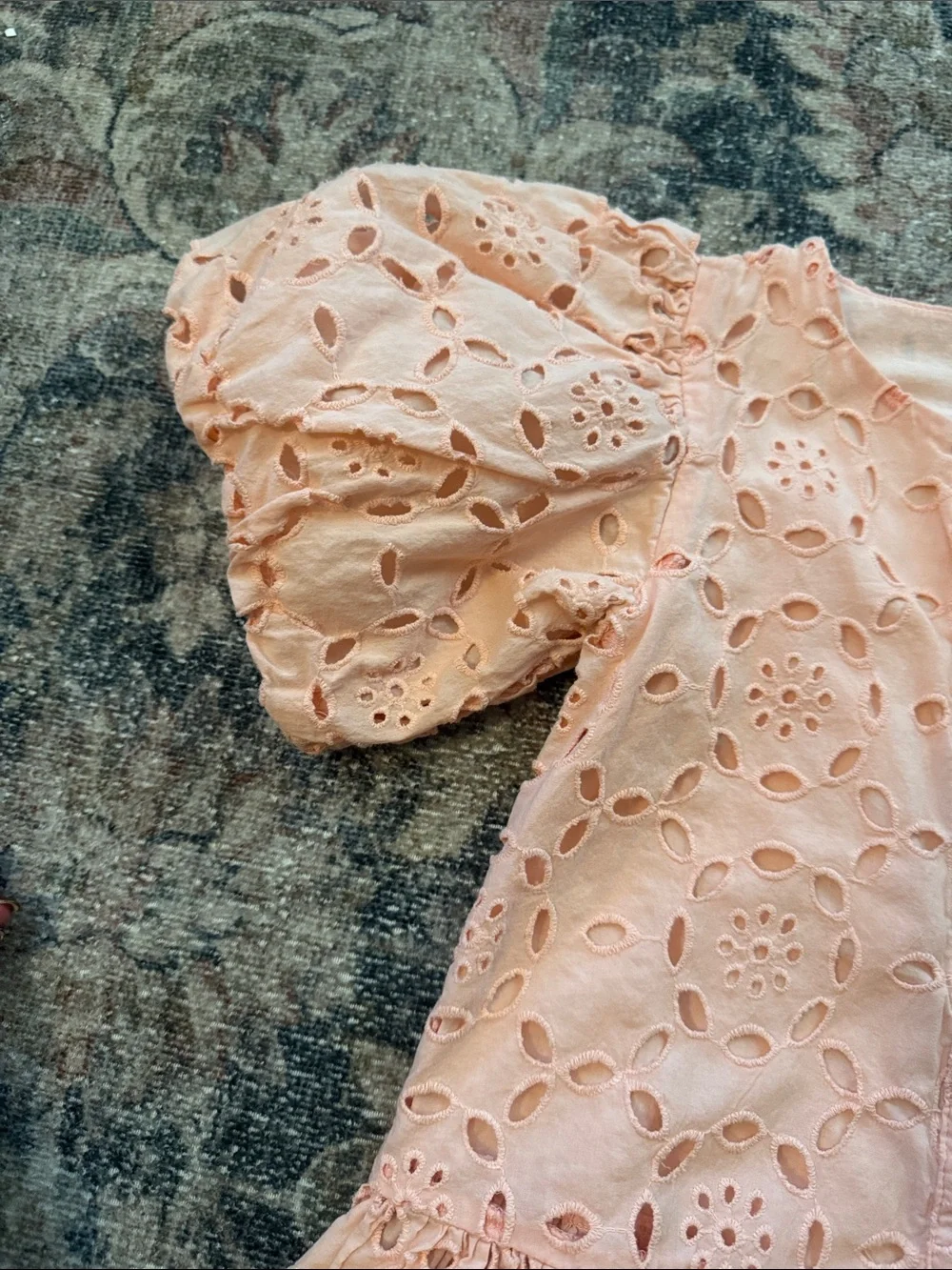 Janie and Jack Peach Eyelet Button-Front Puff Sleeve Dress